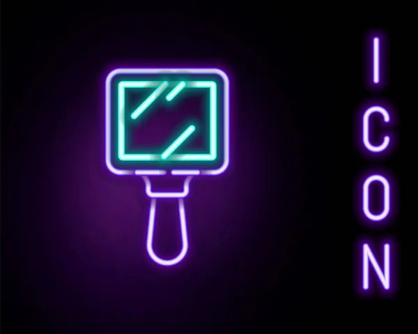 Leuchtende Neon Linie Handspiegel Symbol Isoliert Auf Schwarzem Hintergrund Buntes — Stockvektor