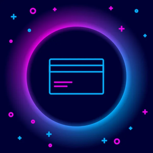 Leuchtende Leuchtschrift Kreditkartensymbol Isoliert Auf Schwarzem Hintergrund Online Zahlung Barabhebungen — Stockvektor