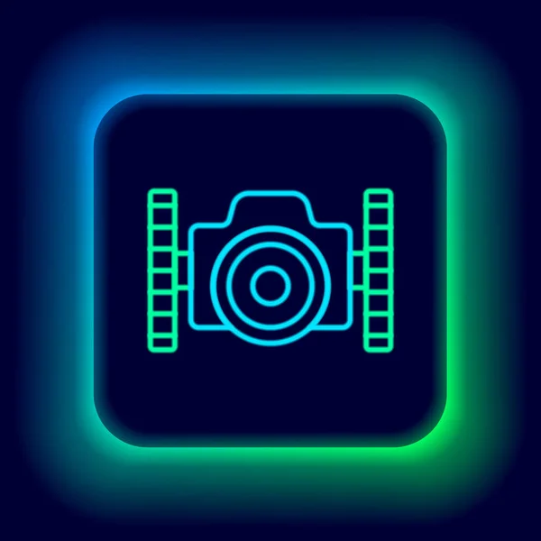 Светящаяся Неоновая Линия Фотокамера Иконки Водолаза Изолирована Черном Фоне Значок — стоковый вектор