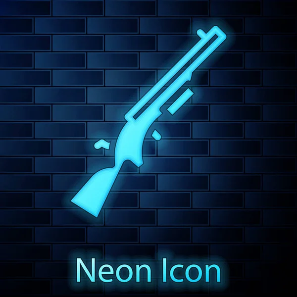 Gloeiende Neon Shotgun Icoon Geïsoleerd Bakstenen Muur Achtergrond Jachtgeweer Vector — Stockvector