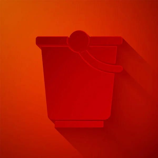 Paper Cut Bucket Icon Isolated Red Background Paper Art Style — Stock Vector