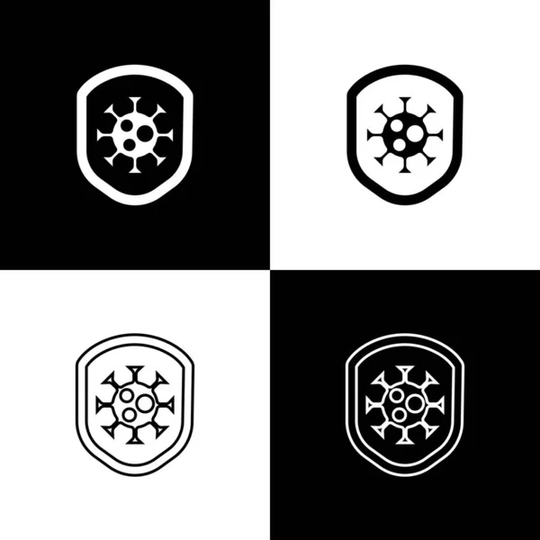 Set Shield Protecting Virus Germs Bacteria Icon Isolated Black White — Stock Vector