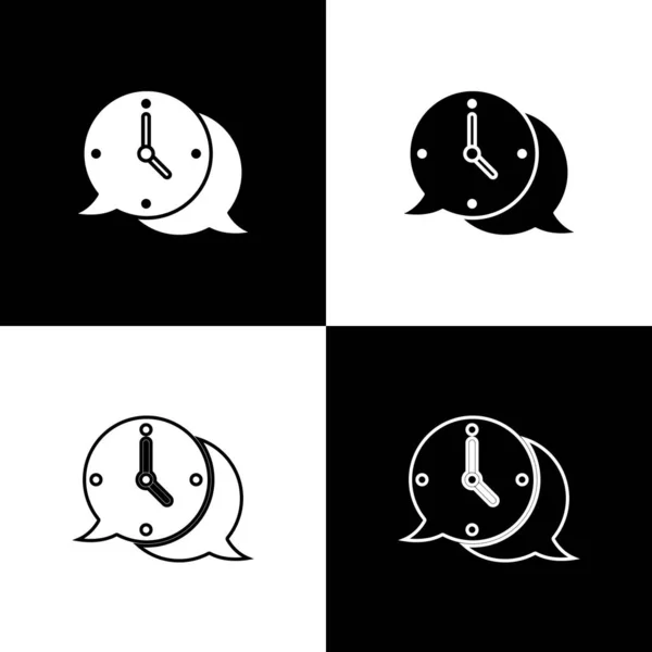 Establecer Reloj Con Icono Burbuja Voz Aislado Fondo Blanco Negro — Vector de stock