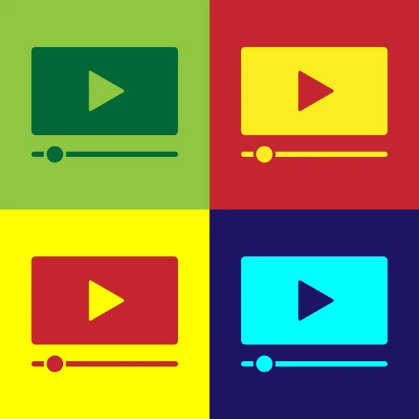 Pop Art Online Reproducir Icono Vídeo Aislado Fondo Color Película — Vector de stock