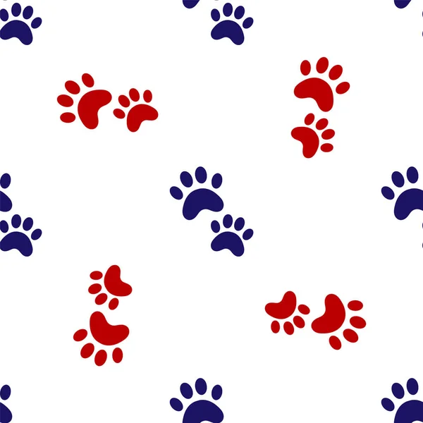 Blue Red Paw Print Icon Isolated Seamless Pattern White Background — Stock Vector