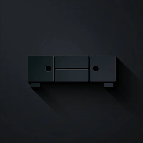 Papier Découpé Commode Icône Isolée Sur Fond Noir Style Art — Image vectorielle