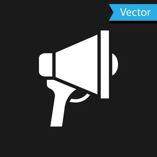 Witte Megafoon Pictogram Geïsoleerd Zwarte Achtergrond Speaker Teken Vector — Stockvector