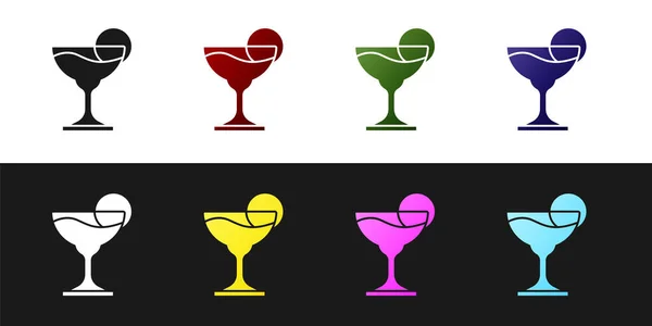 Set Margarita Cocktailglas Mit Limettensymbol Isoliert Auf Schwarzem Und Weißem — Stockvektor