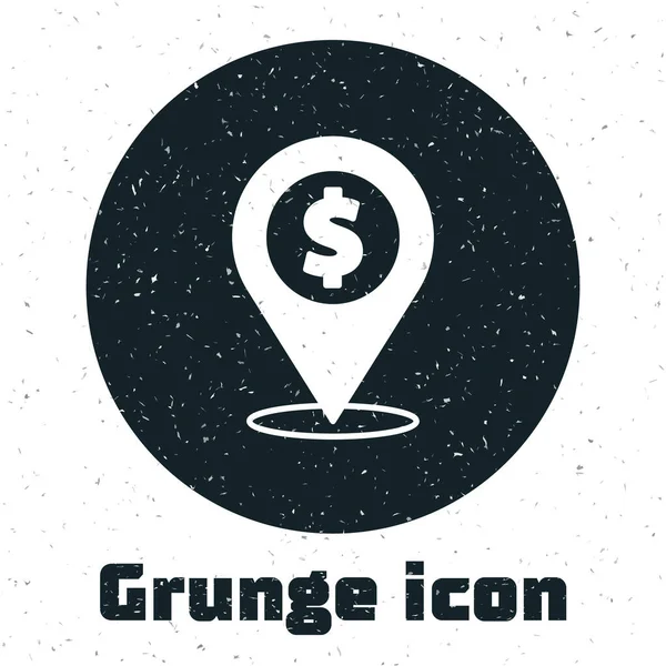 Icône Localisation Grunge Cash Isolée Sur Fond Blanc Pointeur Symbole — Image vectorielle
