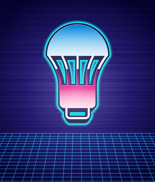 Retro Style Led Light Bulb Icon Isolated Futuristic Landscape Background — Stock Vector
