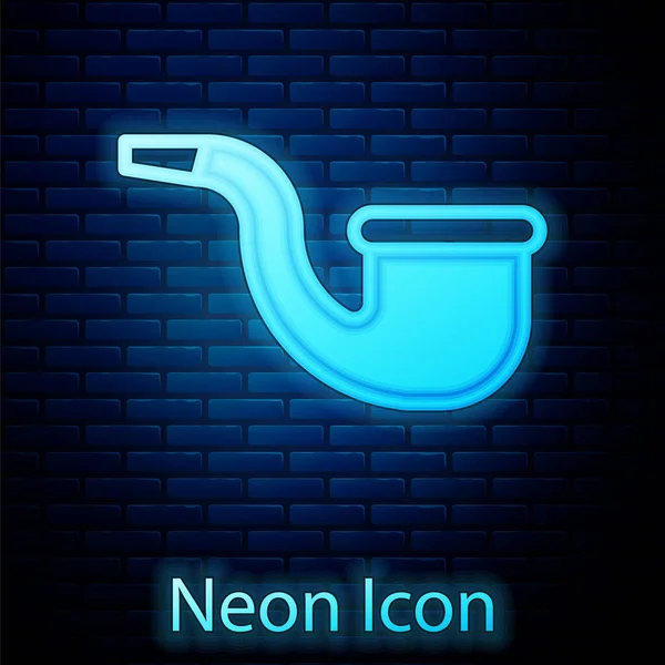 Žhnoucí Neon Žádná Dýmka Kouření Ikona Izolované Cihlové Zdi Pozadí — Stockový vektor