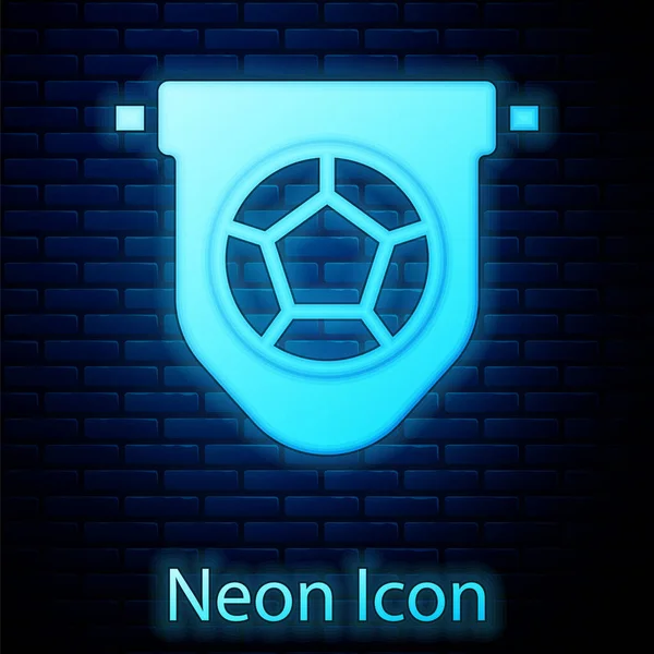 Świecący Neon Piłka Nożna Lub Piłka Nożna Flaga Pennant Ikona — Wektor stockowy