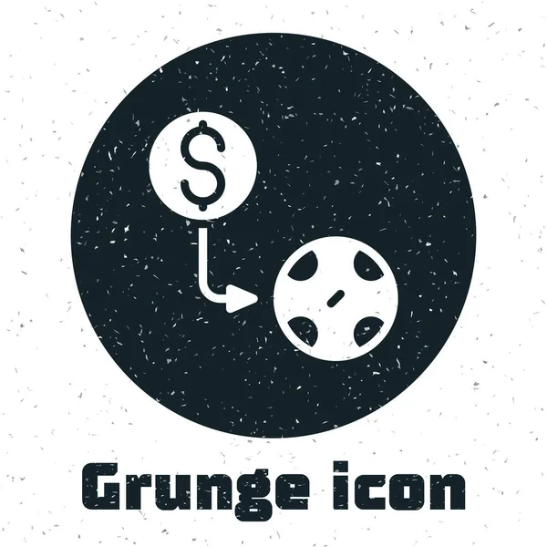 Grunge Casino Marker Utbyte Dollar Ikon Isolerad Vit Bakgrund Monokrom — Stock vektor