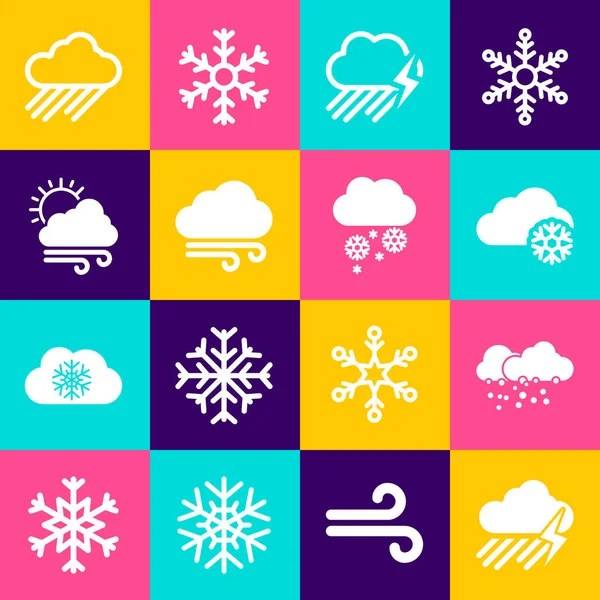 Establecer Nube Con Lluvia Relámpagos Nieve Tiempo Ventoso Icono Vector — Archivo Imágenes Vectoriales