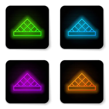 Parlayan neon hattı Louvre cam piramit ikonu beyaz arka planda izole edildi. Louvre Müzesi. Siyah kare düğme. Vektör.