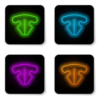 Parlayan neon çizgisi Kedi burun simgesi beyaz arkaplanda izole edildi. Siyah kare düğme. Vektör