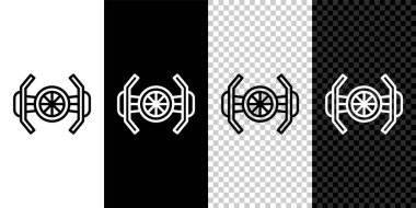 Kozmik gemi simgesi siyah beyaz, şeffaf arkaplanda izole edildi. Vektör