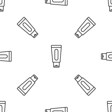 El kremi ikonunun gri çizgi tübü beyaz arka planda izole edilmiş pürüzsüz desen. Vektör