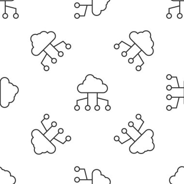 Gri çizgi ağ bulut bağlantı simgesi beyaz arkaplanda izole edilmiş kusursuz desen. Sosyal teknoloji. Bulut hesaplama konsepti. Vektör