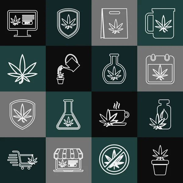 Esrar Kenevir Yaprağı Yağı Takvim Marihuana Alışveriş Torbası Sulama Çevrimiçi — Stok Vektör