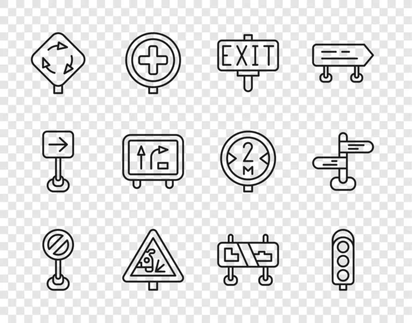 Establecer Línea Señal Stop Semáforo Salida Incendios Carretera Advertencia Tráfico — Archivo Imágenes Vectoriales