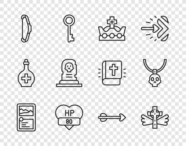 Definir Linha Coleção Jogos Cartas Cruz Cristã Rei Coroa Barra —  Vetores de Stock