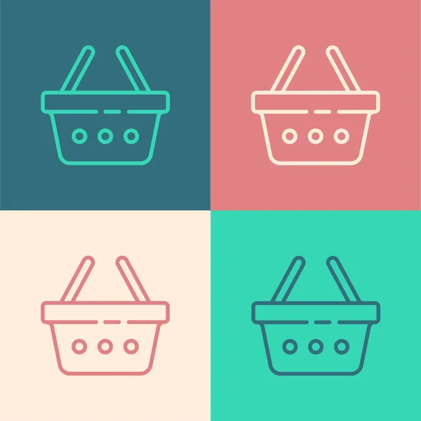 Pop Art Line Shopping Basket Icon Isolated Color Background Online — Stock Vector