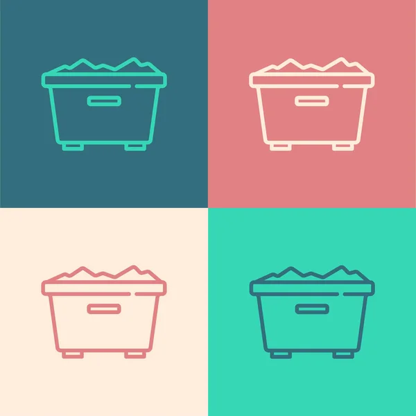 爆米花艺术线垃圾桶可以图标孤立的色彩背景 垃圾箱标志 回收篮图标 办公室垃圾图标 — 图库矢量图片