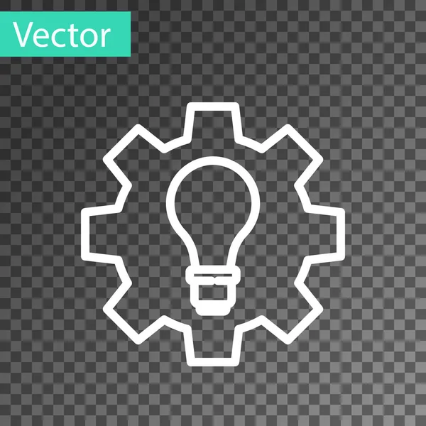 Ligne Blanche Ampoule Icône Engrenage Isolés Sur Fond Transparent Concept — Image vectorielle