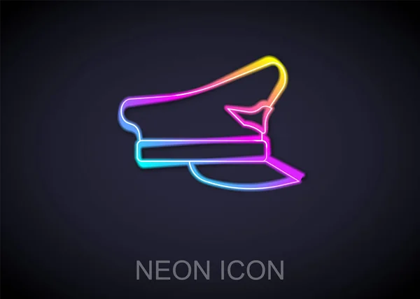 Glödande Neon Line Pilot Hatt Ikon Isolerad Svart Bakgrund Vektor — Stock vektor