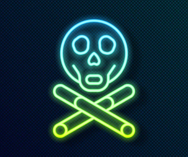 发光的霓虹灯线骨头和骷髅作为毒性警告图标隔离在黑色背景 — 图库矢量图片