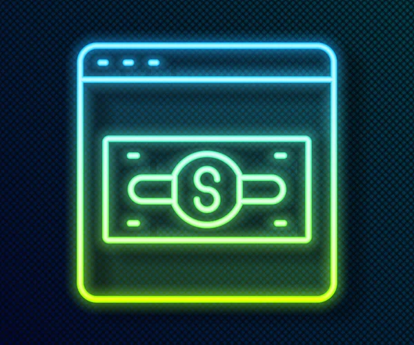 Siyah arkaplanda parlayan neon hattı çevrimiçi alışveriş simgesi izole edildi. Konsept e-ticaret, e-ticaret, online iş pazarlama. Vektör