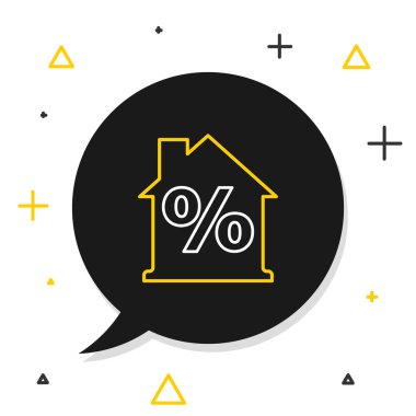 Beyaz arkaplanda izole edilmiş indirimli etiket simgesine sahip Satır Evi. Emlak evi. Kredi yüzdesi sembolü. Renkli taslak konsepti. Vektör