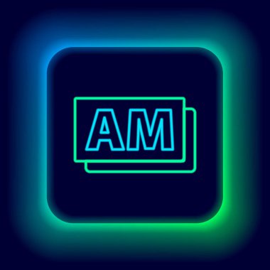 Parlayan neon hattı AM simgesi siyah arkaplanda izole edildi. Zaman sembolü. Renkli taslak konsepti. Vektör