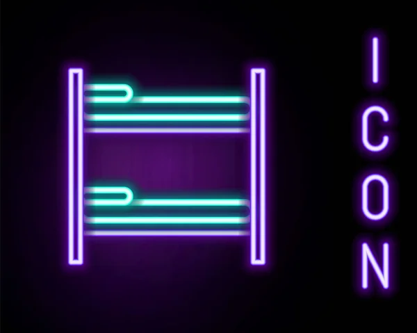 Glödande Neon Linje Bunk Säng Ikon Isolerad Svart Bakgrund Färgstarkt — Stock vektor