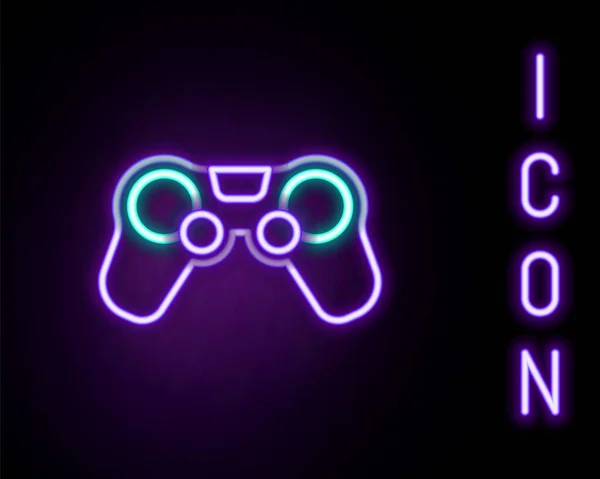 发光的霓虹灯线Gamepad图标隔离在黑色背景 游戏控制器 五彩缤纷的概念 — 图库矢量图片
