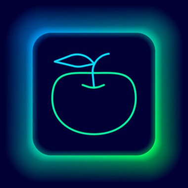 Parlayan neon çizgisi Apple simgesi siyah arkaplanda izole edildi. Fazla kilolu. Sağlıklı diyet menüsü. Fitness diyeti elması. Renkli taslak konsepti. Vektör