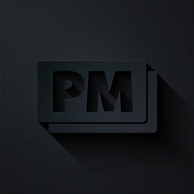 Kağıt kesiği Başbakanlık simgesi siyah arkaplanda izole edildi. Zaman sembolü. Kağıt sanatı tarzı. Vektör.