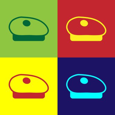 Pop sanat Fransız beresi ikonu renk arkaplanında izole edilmiş. Vektör.