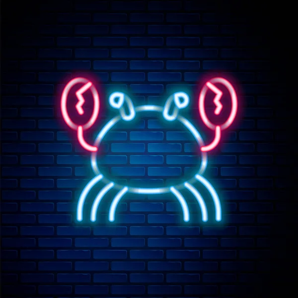 发光的霓虹灯线蟹图标隔离在砖墙背景 五彩缤纷的概念 — 图库矢量图片