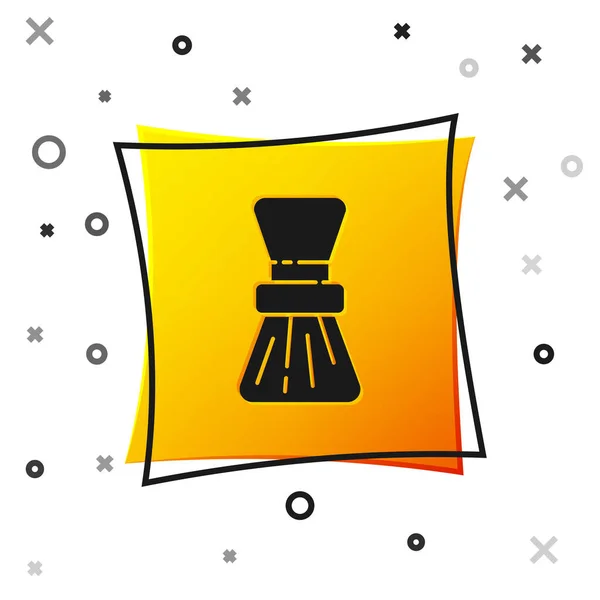 Zwarte Scheerkwast Pictogram Geïsoleerd Witte Achtergrond Barbershop Symbool Gele Vierkante — Stockvector