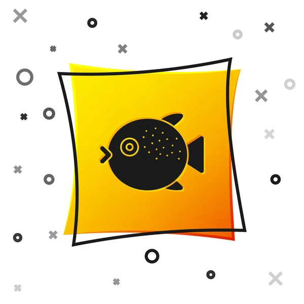 Black Puffer Fish Icon Isolated White Background Fugu Fish Japanese — Stock Vector