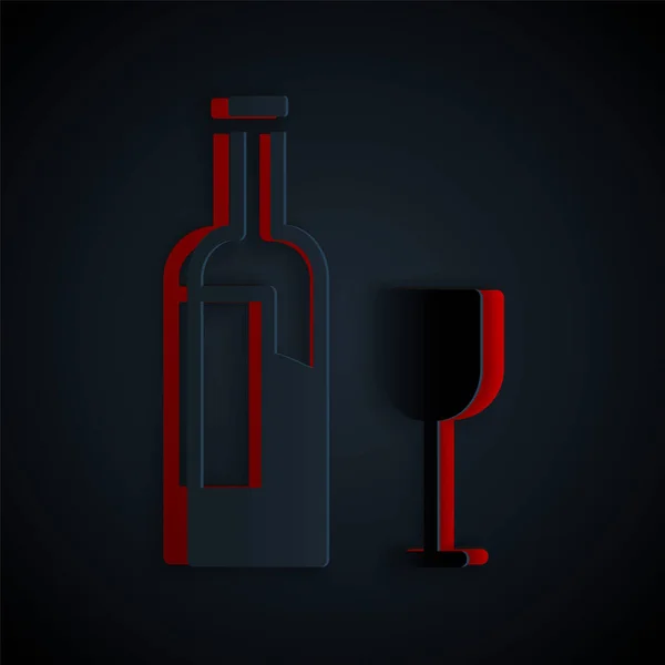 Botella Vino Corte Papel Con Icono Vidrio Aislado Sobre Fondo — Vector de stock
