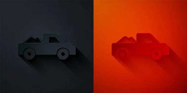 Papier Découpé Camionnette Icône Isolé Sur Fond Noir Rouge Style — Image vectorielle