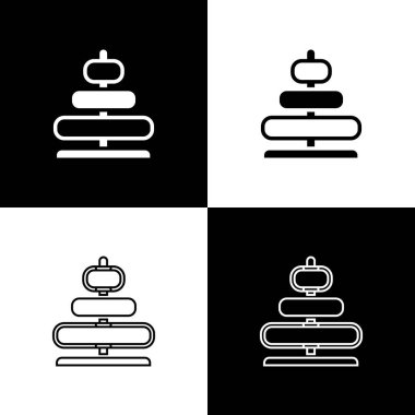 Piramit oyuncak simgesini siyah beyaz arkaplanda izole et. Vektör.