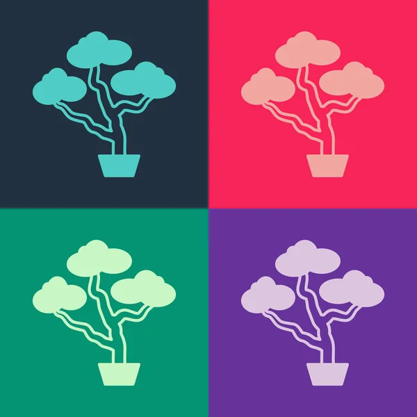 Pop Art Japonês Bonsai Árvore Ícone Isolado Fundo Cor Cultura — Vetor de Stock