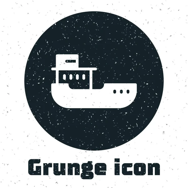 Grunge Frachtschiff Ikone Isoliert Auf Weißem Hintergrund Monochrome Vintage Zeichnung — Stockvektor