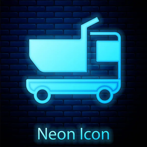 Ragyogó Neon Toy Teherautó Ikon Elszigetelt Téglafal Háttér Vektor — Stock Vector