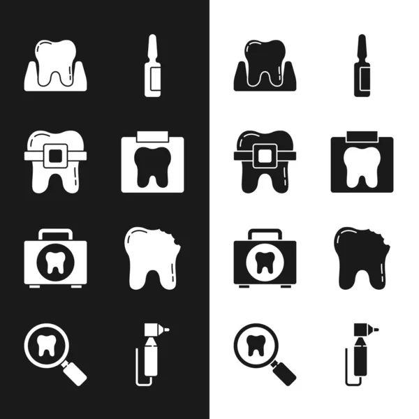 Набір Рентгенівських Променів Зубів Брекетами Зубний Знеболювач Планшет Набір Першої — стоковий вектор