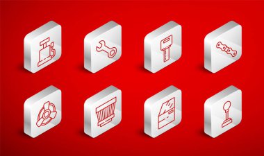 Hat vites kolu anahtarıyla uzaktan kumandalı kapı pompa filtresi ve motor vantilatör simgesini ayarla. Vektör.